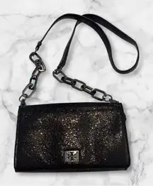 Tory Burch Amanda Flat Pebbled Leather Chain Crossbody Wallet Black