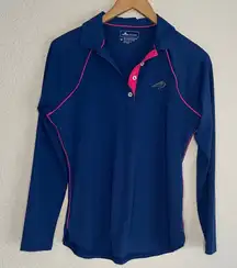 Peter Millar Blue Long Sleeve Polo Shirt Stretchy Athletic Activewear Travel