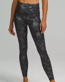 Lululemon Logo Flourish Black Iridescent Foil Wunder Under High-Rise Leggings