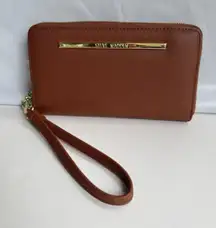 Steve Madden Bzippy Cognac Brown Zip Around Wallet with Wristlet Strap READ