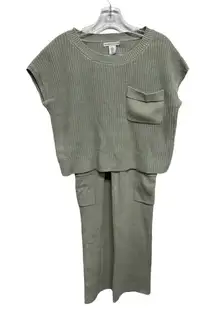Sincerely Jules Olive Green Flare Leg Lounge Knit Sweater Set Short Sleeve XS