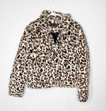 BLANK NYC  denim faux fur cheetah leopard print jacket size small