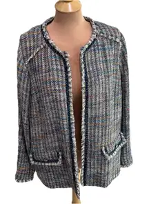 Violeta By‎ Mango Women's Tweed Jacket Size Large Blazer Fringe Old Money