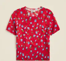 NWT J.Crew Featherweight Cashmere Shrunken T-shirt in Red Brushed Daisy Print S