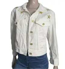 Escada Vintage L White Denim Gold Embroidered Stars Life Preserver Jean Jacket