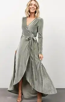 Baltic Born Jada Ribbed Velvet Wrap Dress | Dusty Sage small