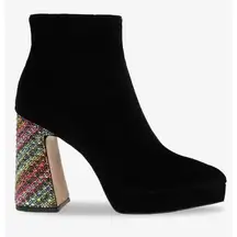 Betsey‎ Johnson Booties 5.5 Black Textile Upper Embellished Heels Pointed Toe