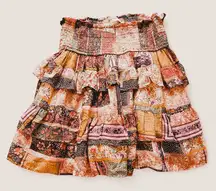 Multi print spring patchwork boho tiered ruffle Flowy skirt size medium