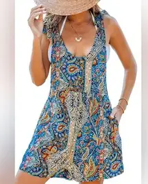 Cupshe Women's Paisley Scoop Neck Tie Shoulder Wide Leg Romper Size Medium