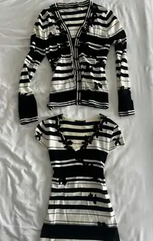 Chic Striped Top and shirt Set with Floral Accents