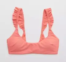 NWT Aerie Ruffle Scoop Coral Bikini Top