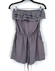 Audrey 3+1 Anthro  Strapless Romper Jumpsuit Gray ruffle sexy party Small date