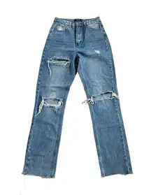 Missguided High Waisted Raw Hem Straight Leg Jeans Size 0