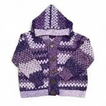 Granny Pop Purple Crochet Handmade Cardigan Size Large
