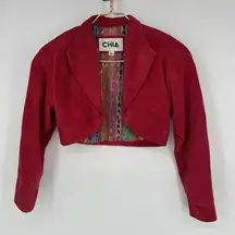 Vintage Chia Red Suede Short Jacket Petty Coat 80's Shoulder Pads Womens Size XS