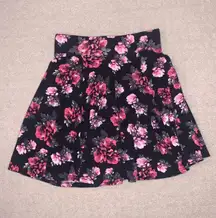 Pink and Black Floral Mini Skirt