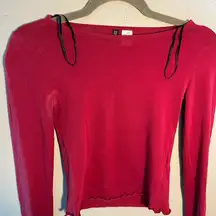 Divided Red Long Sleeve Tee Top With Straps Petite SZ XS Tight Summer Shirt