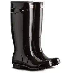 Hunter Black Original Tall Gloss Waterproof Slip On Knee High Rain Boots 10US