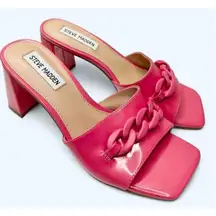 Steve Madden Sandals Womens Size 6.5 Rego Slides Pink Patent Faux Leather Heels