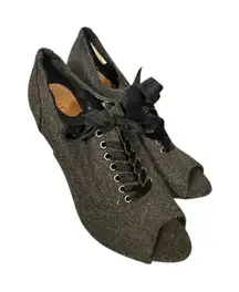 Lauren Conrad Gray Wool Ribbon Laces Open Toe Ankle Booties Women Sz 6.5