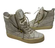 Giuseppe Zanotti Sz 5 EUR 36 Croc Embossed Leather High Top Sneakers Cream Gold