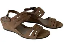 Ecco taupe leather wedge sandals sz 38