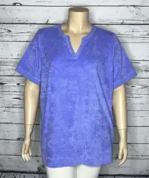 Denim & Co. Essentials Size 2X Purple Split V-Neckline Terry Knit Top Shirt