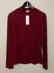 C'Est La Vie Womens Mock Neck‎ Sweater Ribbed Long Sleeve Button Cuff Maroon XL