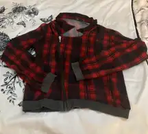 Rare mesh red + black plaid zip-up jacket 