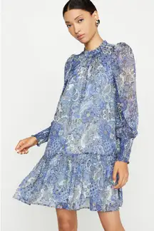 MARIE OLIVER Silk Mini Dress Size Large Paisley Ruffle Boho Chic Coastal Cowgirl