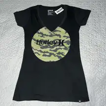 Hurley camo v-neck Tee Shirt Top Medium Black Army