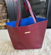 Oscar de la Renta Reversible Tote Bag Maroon Red Blue Shopper Carryall‎ Purse