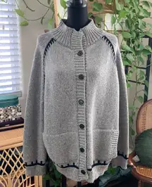 M.i.H Jeans London Gray & Navy Wool Knit Button Up Cardigan Sweater - M