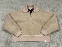 Varley Daphne Cropped Sherpa Fleece Womens Small 1/4 Zip Pullover Peach Brown