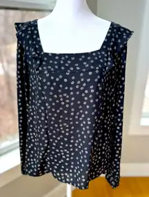 Banana Republic Black Daisy Print Square Neck Long Sleeve Blouse Sz Small NEW