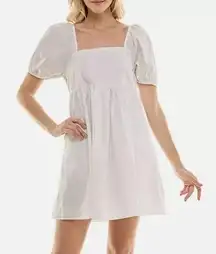 Solid White Puff Short Sleeve Square Neck Dress