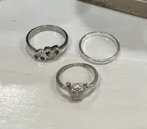 Lot of 3 silver tone Rings -‎ cat 5.5 band 8.5 hearts 9
