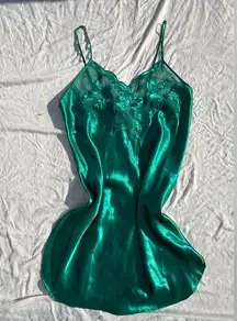 Vintage Gold Label Victoria’s Secret Emerald Green Satin Slip Dress, Size M