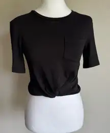 Wilfred Free Black Pocket Crew Neck Cropped Twist Short Sleeve Blouse Womens XS