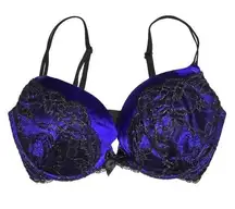 VS Victoria's Secret Very Sexy Plunge Lace Padded Bra Deep Purple Black 34DD