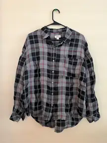 Boyfriend Black Gray Red Plaid Sparkle Plaid Button Down Shirt XL