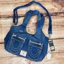 #18 NWT True Religion Horseshoe Stitch Denim Tote Bag In Dark Denim