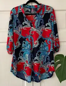 DazzleUp Tunic Top Swim Cover Up Paisley Patriotic Print‎ Beach Vacation Resort