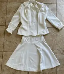 Vintage 60s Handmade Skirt Set Three Piece Jacket Top Eyelet Sz S Off White‎