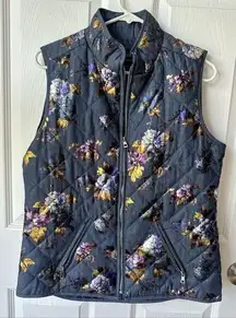 Jason Maxwell Blue Quilted Metallic Floral Zip Up Vest Women size Small