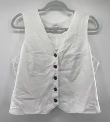 J. Crew Women's White Button Front Linen Blend Vest Size 14 City Preppy