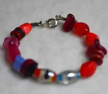 Vintage Multi Shape/Color/Size Beaded Round Sping Clasp 6 Inch Bracelet