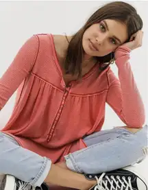 We The Free Coral Kai Thermal Henley Top - Size - Small