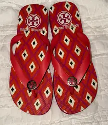 Tory Burch Pink & Orange Geometric Flip Flops