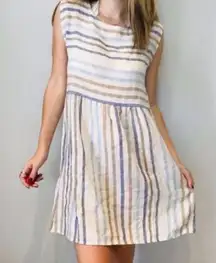 Blu Orchid Linen Striped Midi Dress Made in Italy – Multicolor Boho Summer -XS